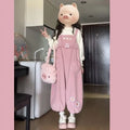 Sweet Kawaii Casual Pink Fashion Harajuku Cargo Harem Pants Women Bow Girls Overalls Streetwear Vintage Cute Jumpsuit