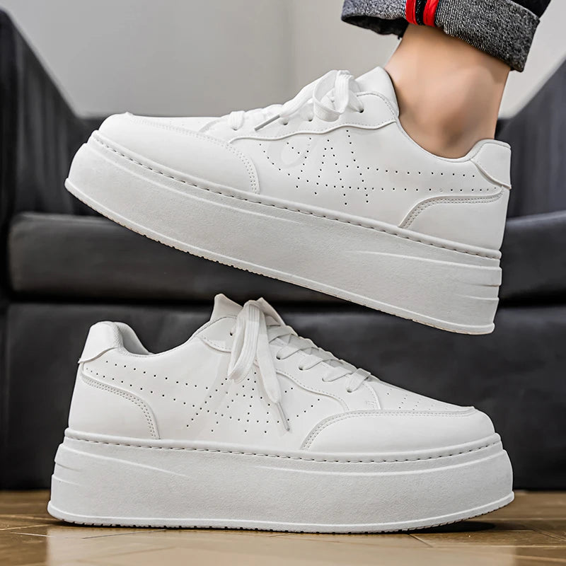 Spring Men's Shoes, New Breathable White Sneakers, Versatile Thick-soled Height-increasing Sports Shoes, and Casual Sneakers
