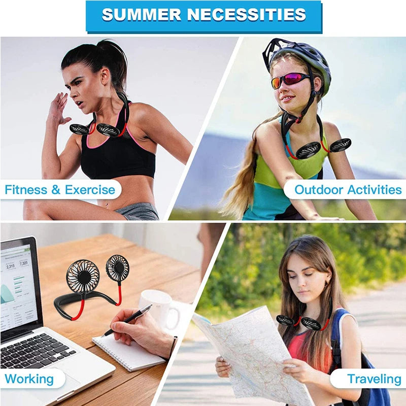 High Quality Headphone Design Hand Free Traveling Outdoor Portable Usb Rechargeable Led Neck Fan Mini Handheld Fan