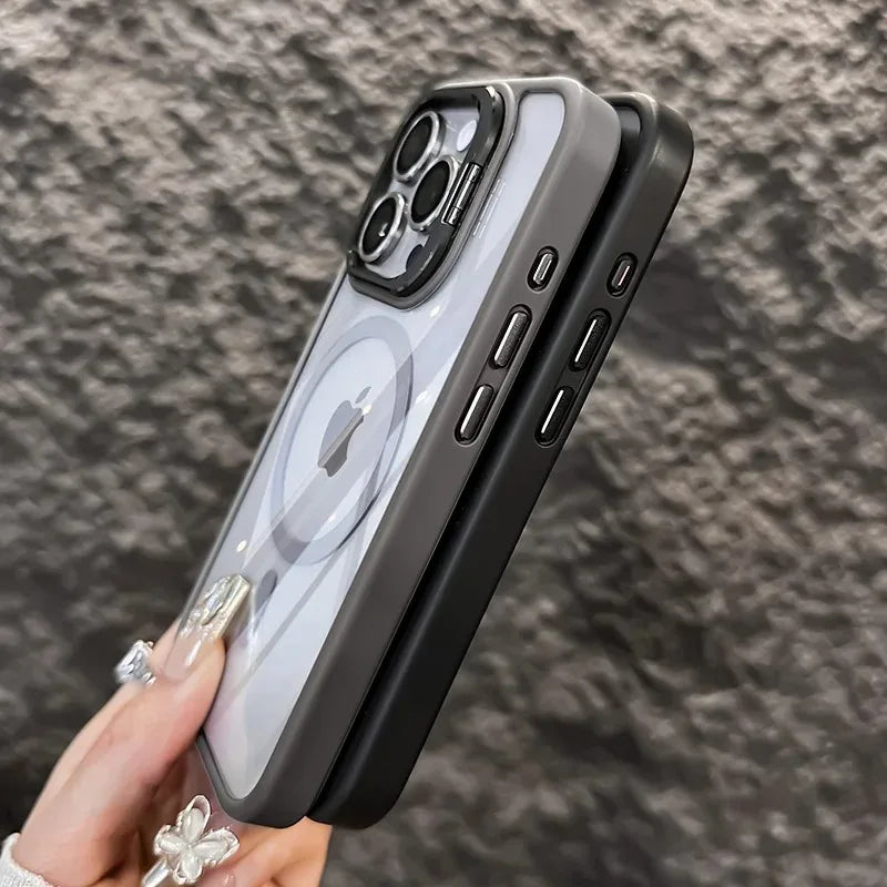 Luxury Glass Lens Protect Magnetic Phone Case For iPhone 16 17 15 14 13 12 11 Pro Max Funda For Magsafe Stand Shockproof Cover
