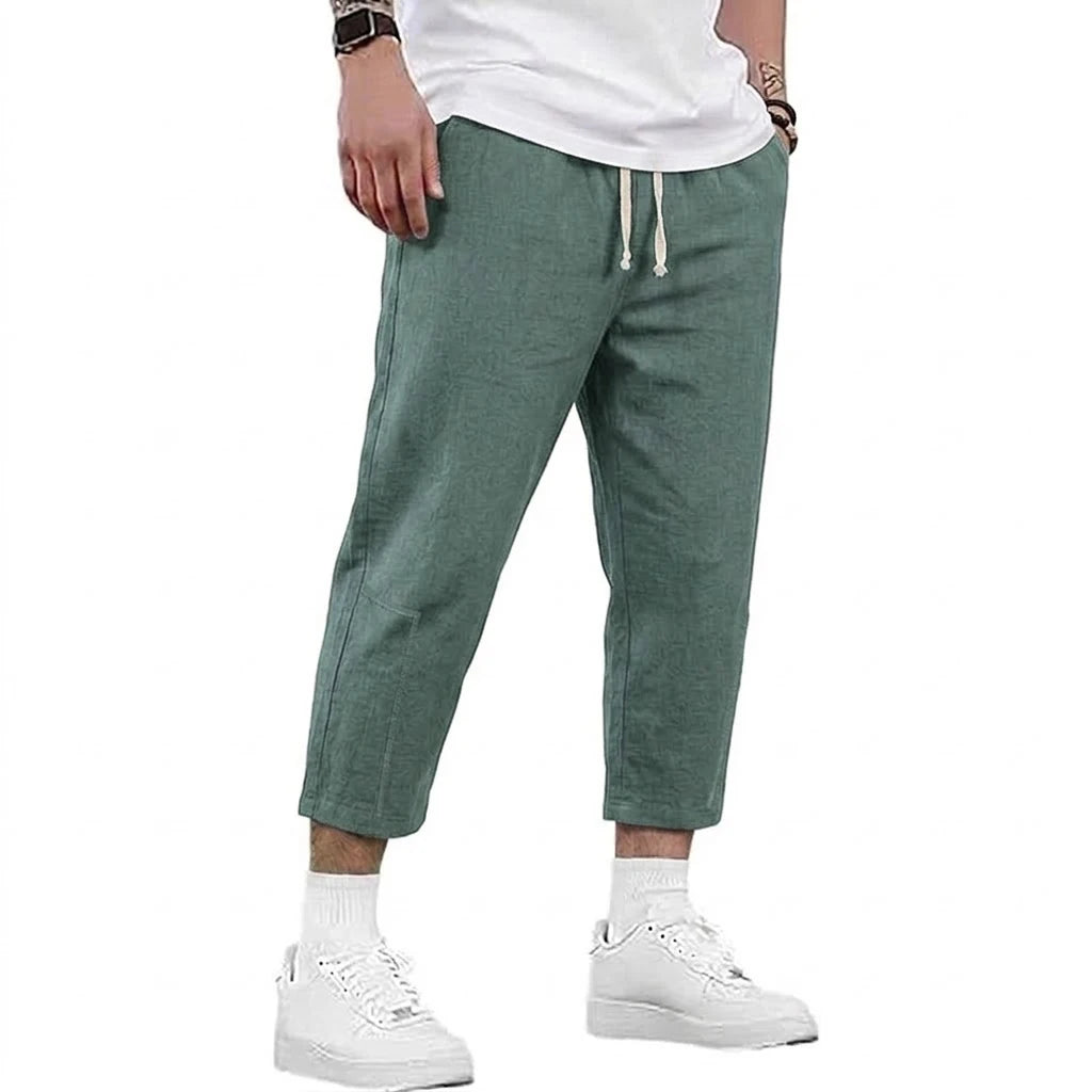 Mens Summer Cotton and Linen Blend Shorts Casual Solid Color Drawstring Design Breathable Loose Fit Streetwear Bottoms for Men