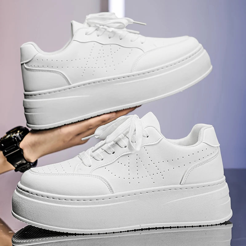 Spring Men's Shoes, New Breathable White Sneakers, Versatile Thick-soled Height-increasing Sports Shoes, and Casual Sneakers