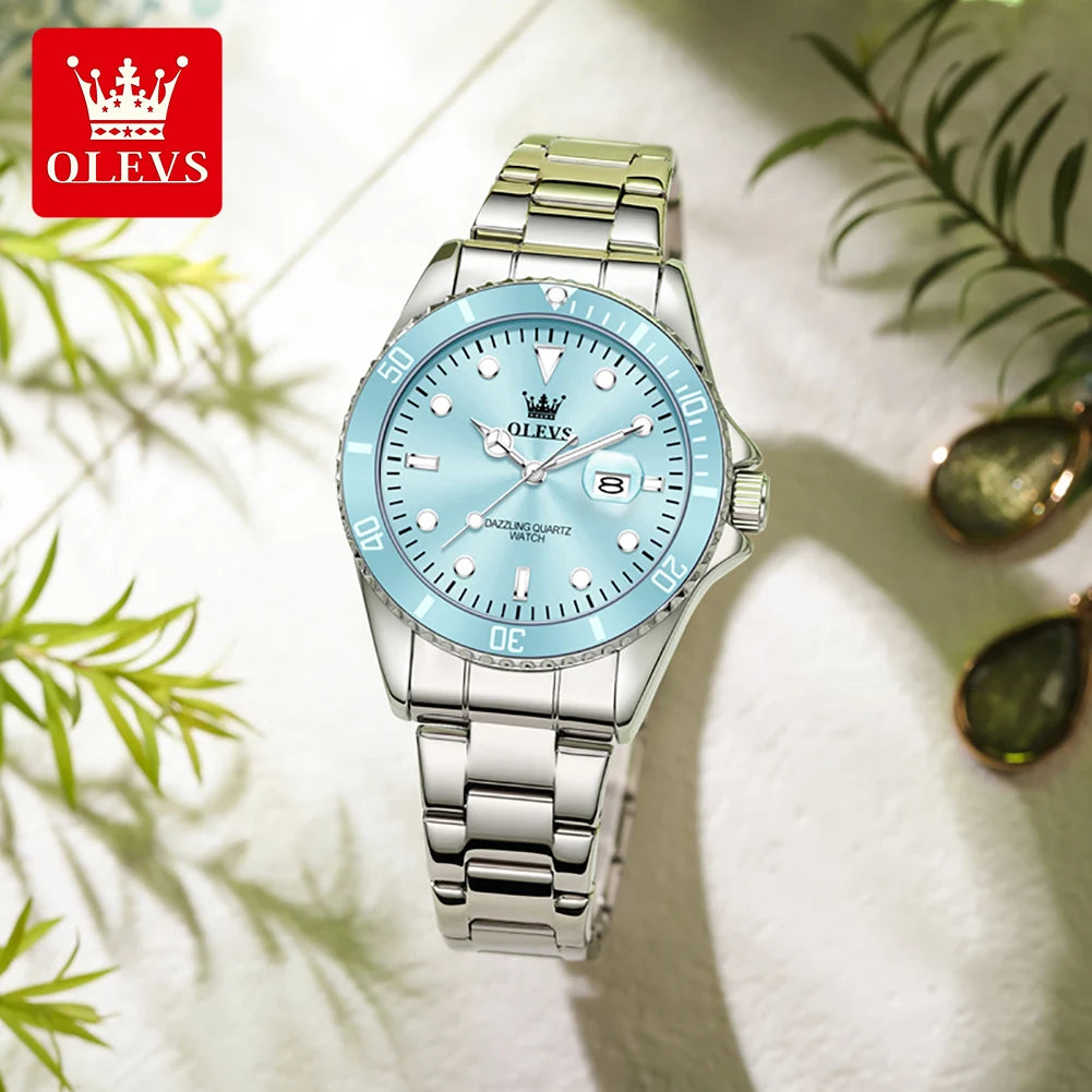 OLEVS 5885 Original Women Watch Top Luxury Quartz Watch Classic Green Dial Waterproof Luminous Date Watch Women Authentic Watch