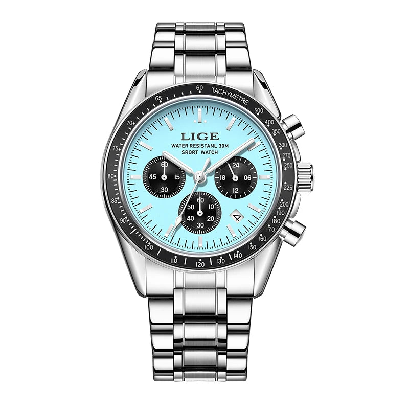 LIGE NEW fashion luxury Men's watches waterproof luminous clock stainless steel strap quartz   wristwatch for men montres hommes