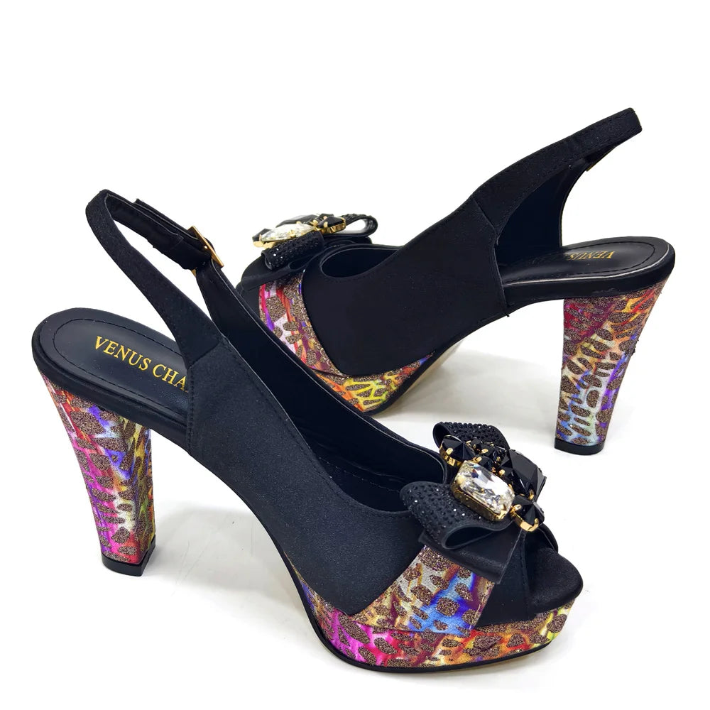 Venus Chan 2024 Newest INS Style Black Color Elegant Women High Heels Nigeria Popular Designer African Ladies Shoes And Bag Set