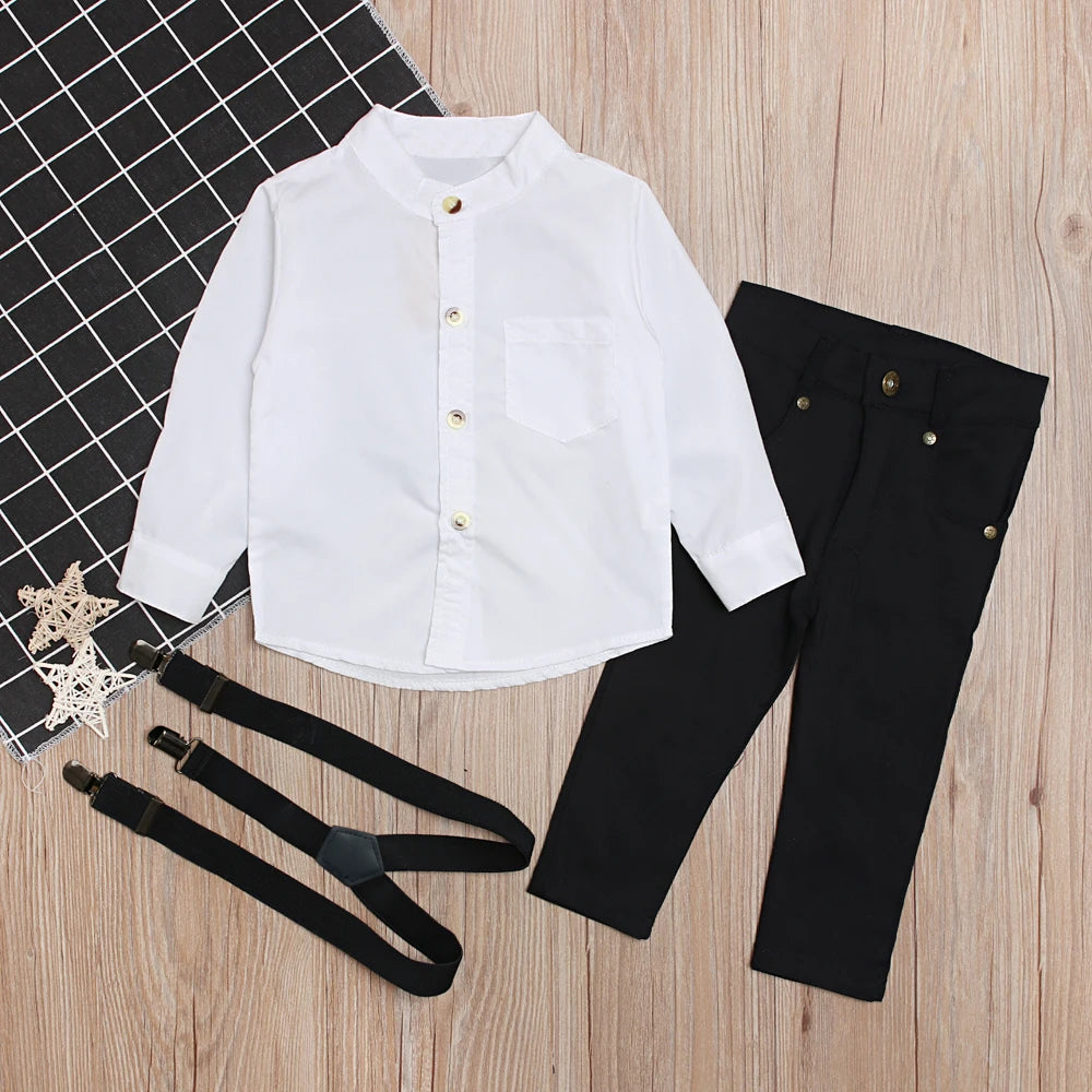 Children's European and American spring and autumn style boy gentleman's suit long-sleeved white shirt top + trousers th