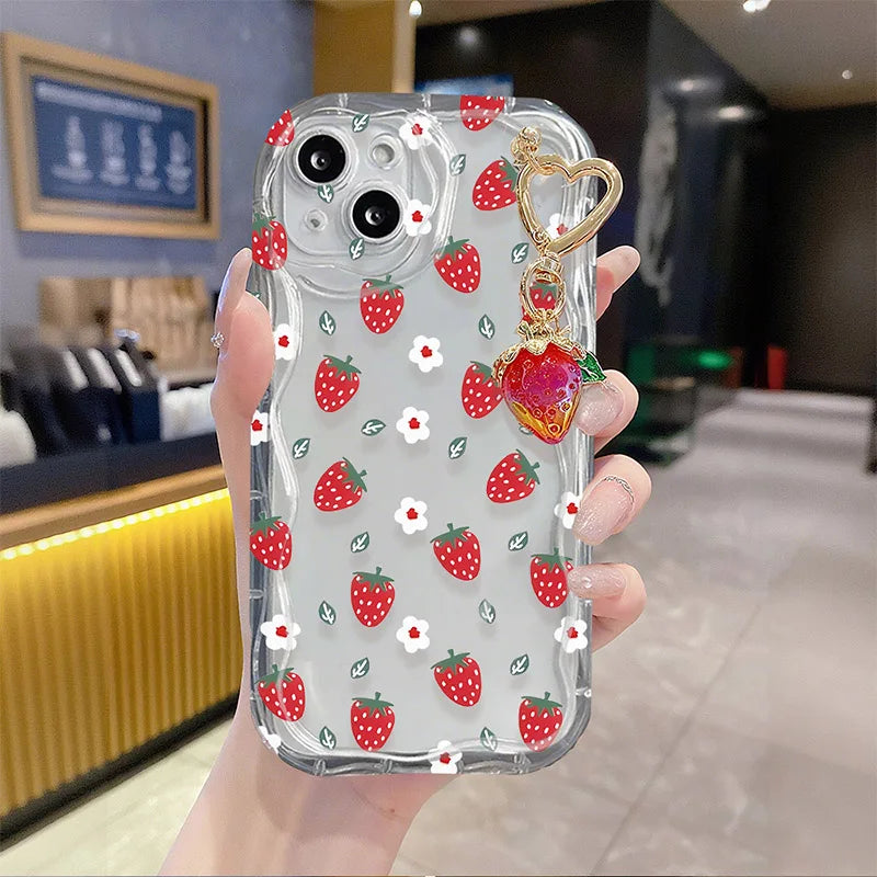 Flower Strawberry Pendant Case For Xiaomi Redmi Mi 14T 13T 12T 13 12 11 Lite A4 13C 12C 10C Redmi Note 12s 9 Pro 9s Phone Cover