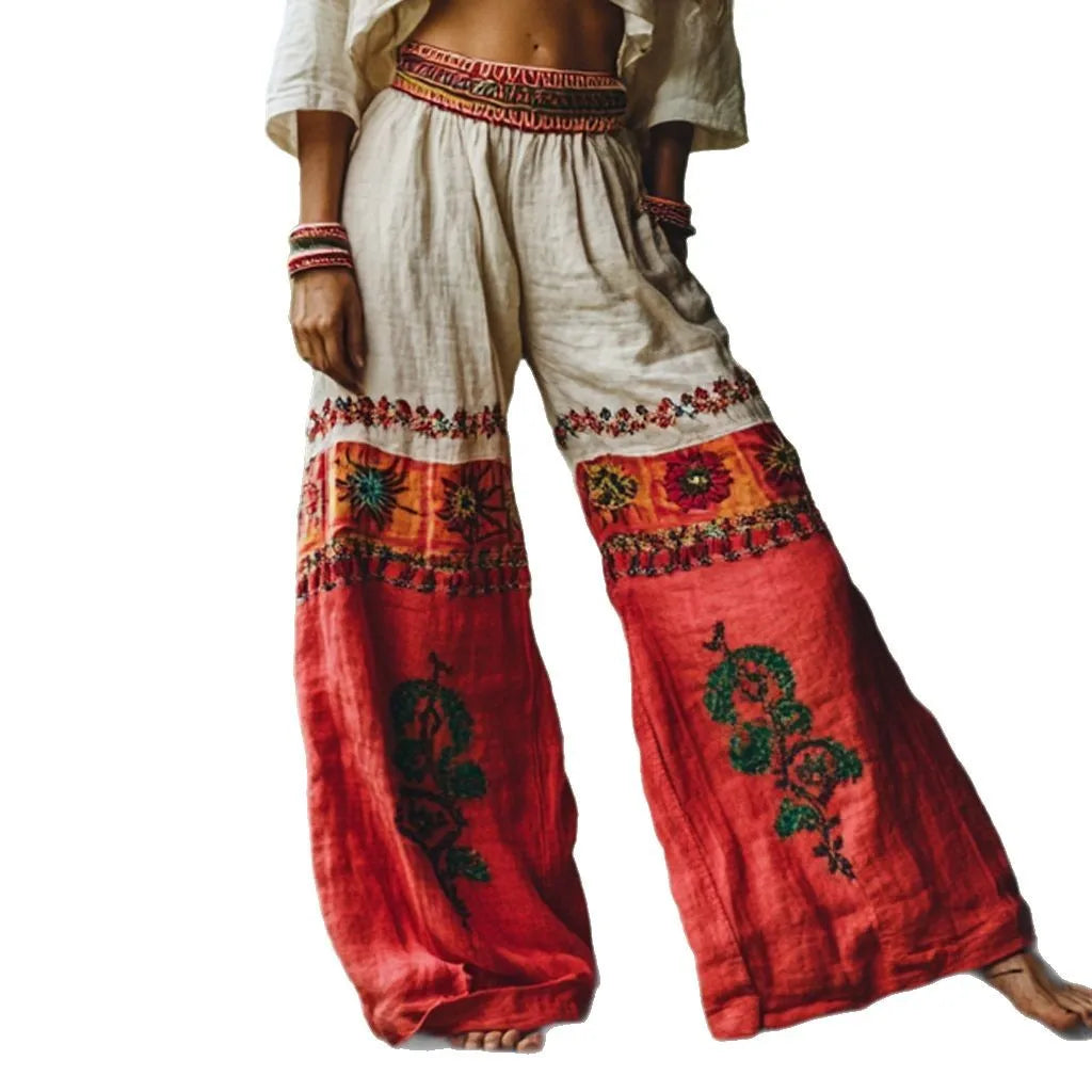 Fashionable Retro Summer Ethnic Style Printed Straight Leg Pants 2025 Women's Loose Wide Leg Pants Casual Pants For Women