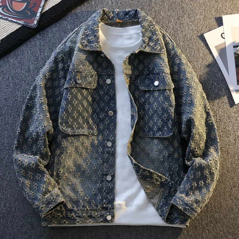 Jackets For Man Trendy Cowboy Coat Man Coat Embroidered Denim  For Men Fashion Outerwear Men's Clothing