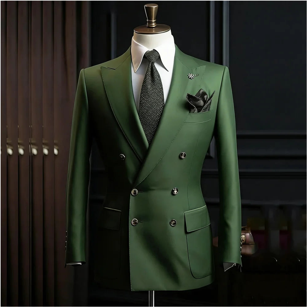 Formal Men's Suits Slim Fit Double Breasted Peaked Lapel Wedding Groom Prom Custom Male Clothing 2 Piece Jacket Pants Sets