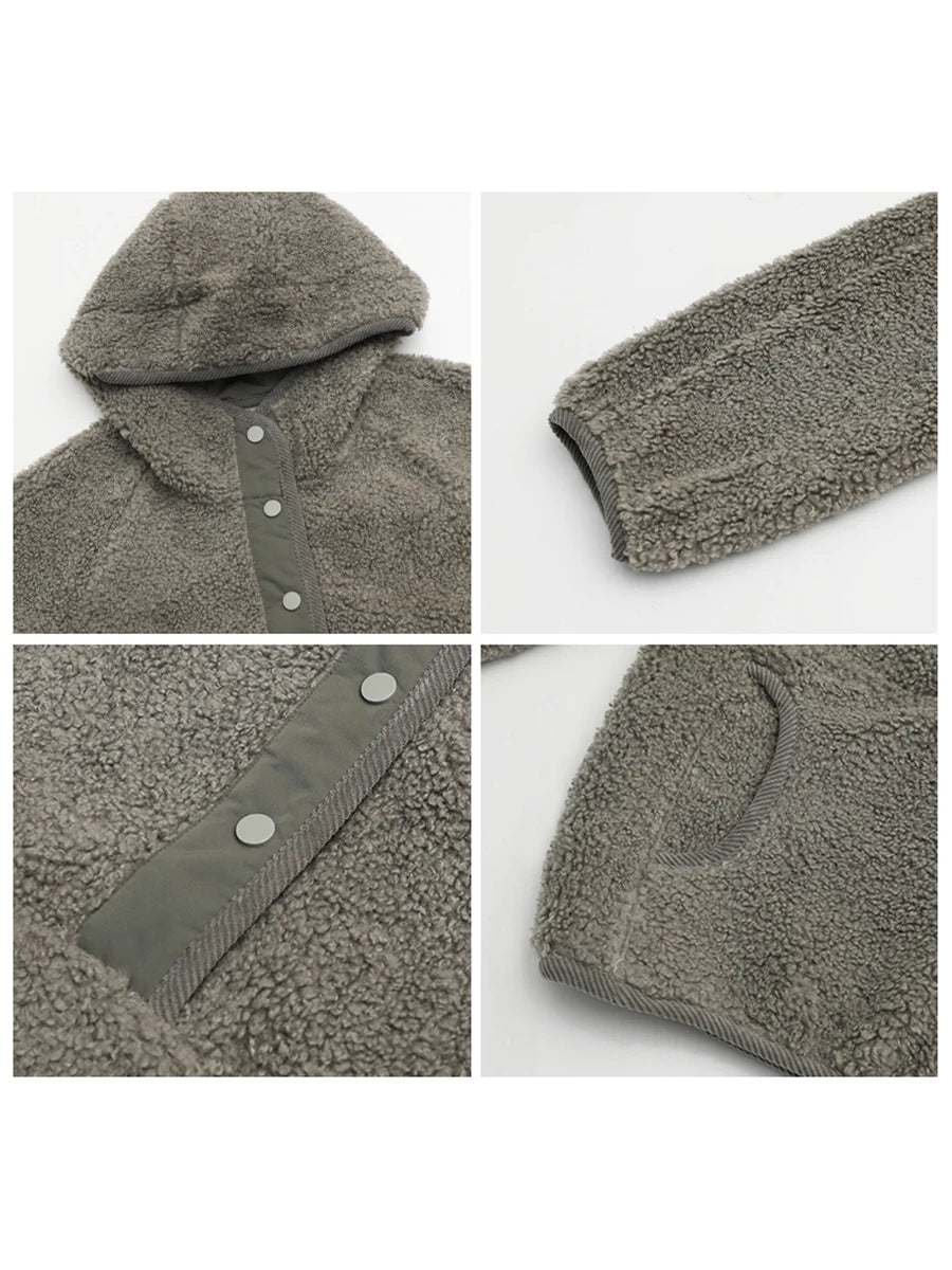 CHIC VEN Women Jackets Solid Loose Casual Split Hooded Short Coat Granular Fleece Warm Female Top Outerwear Autumn Winter 2025