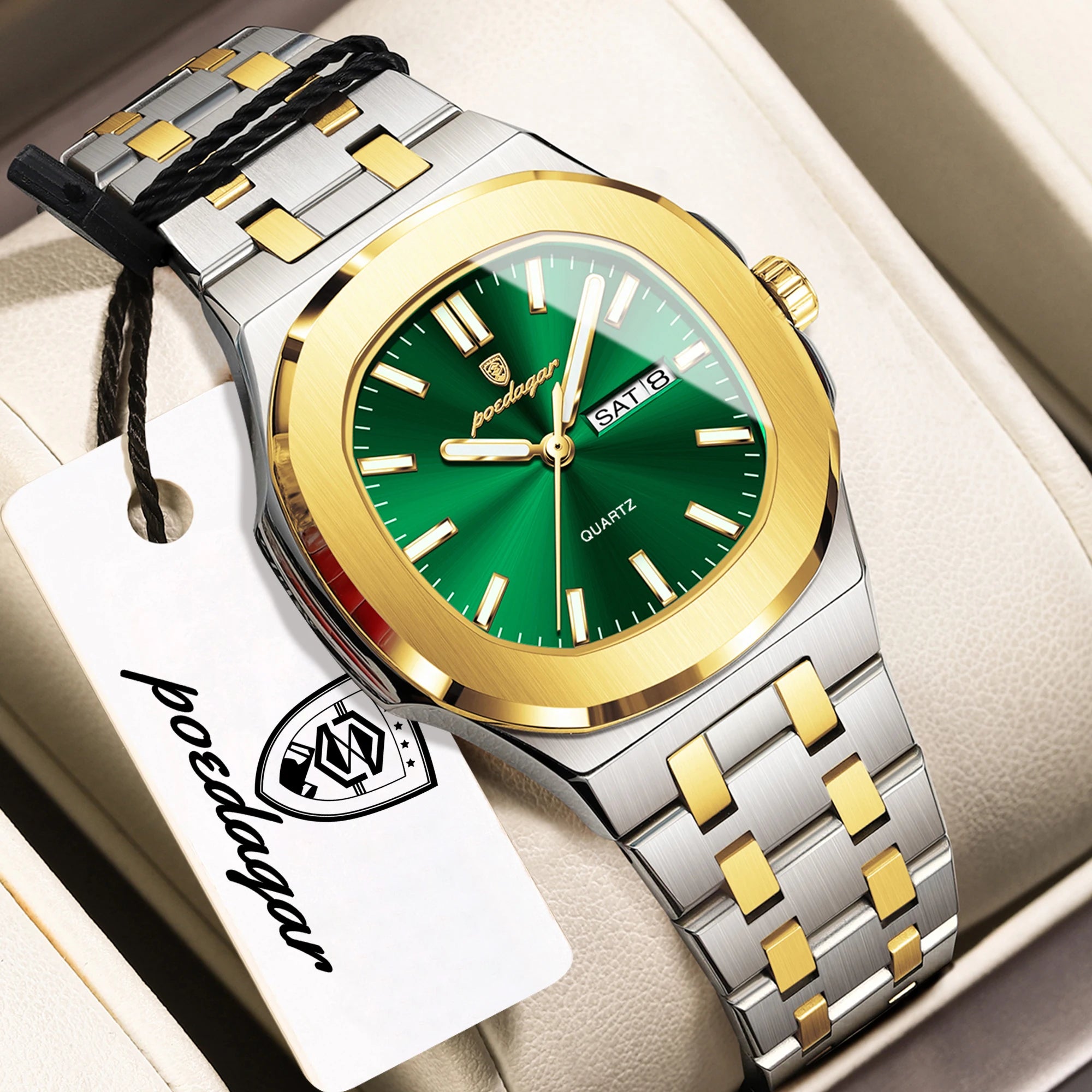POEDAGAR Top Fashion Square Watch For Woman Luminous Waterproof Date Week Ladies Watch Stainless Steel Women's Quartz Wristwatch