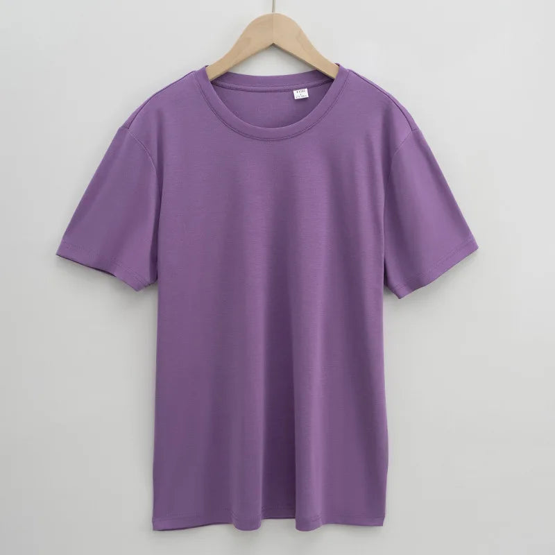 Man High Quality Heavyweight Mercerized Cotton T-shirt Comfy Ice Cool Short Sleeve Tees Pure Color Men Summer Basic Tops