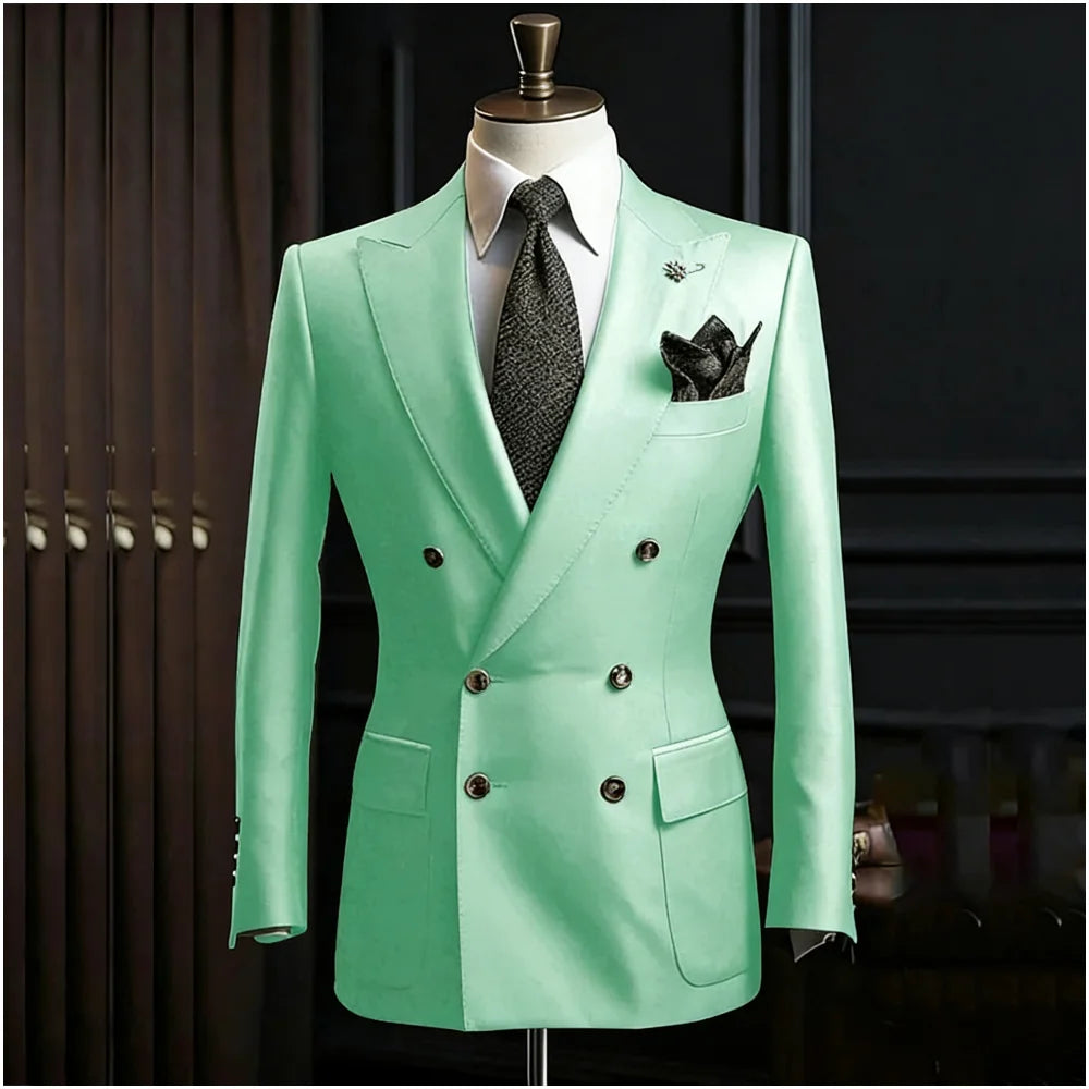 Formal Men's Suits Slim Fit Double Breasted Peaked Lapel Wedding Groom Prom Custom Male Clothing 2 Piece Jacket Pants Sets