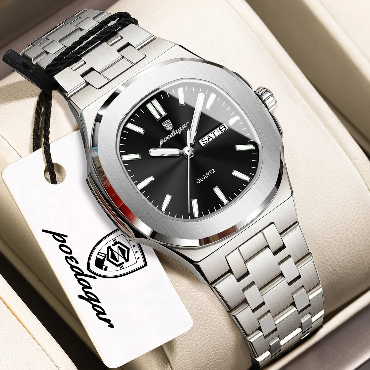 POEDAGAR Exquisite Square Woman Watch Date Week Original Waterproof Luminous Ladies Watch Stainless Steel Quartz Women's Watches