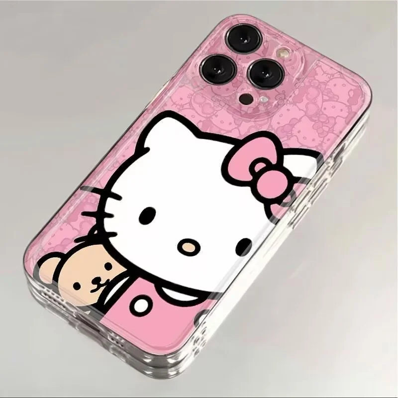 Cute Hello Kitty Phone Case For iPhone 16e 16 15 14 13 12 11 17 Pro Max XR XS Max 14 15 16 Plus Mini Soft Shockproof Clear Cover