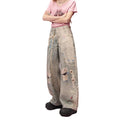 ELFSACK Sweet Cool Distressed Print Lace Insert Wide Leg Jeans For Women