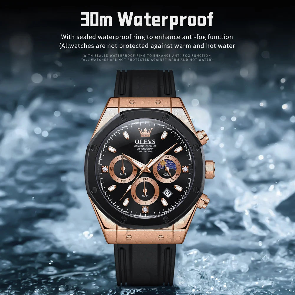 OLEVS 9911 Mens Watch Fashion Brand Waterproof Luminous Quartz Watch for Men Small Dial Sport Wristwatch Chronograph Date Watch