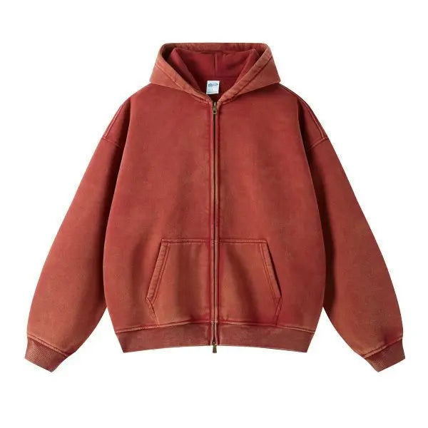 MAQVOB High Quality Luxury Apparel Street Wear Wholesale Euro US Size Spring Autum Full Up Zipper Washed Batik Dye Hoodie