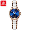 OLEVS 6631 Automatic Watches for Women Elegant Rose Gold Ceramics Strap Diamond Bezel Waterproof Women's Mechanical Wristwatches