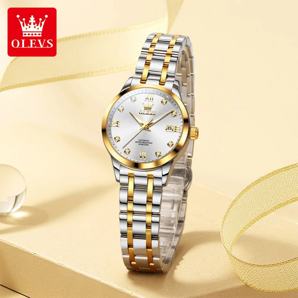 OLEVS 9946 Original Women's Watches Luminous Stainless Hardcore Machinery  Dual Calendar Automatic Mechanical Watch for Women
