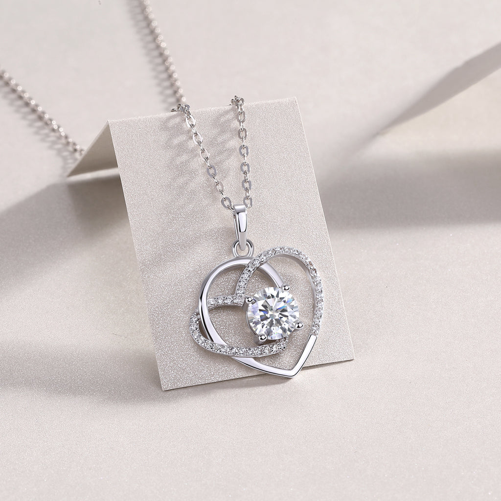 1Heart To Heart - A Fashionable And Luxurious Diamond Jewelry Pendant Set With 1-carat Moissan Diamond S925 Sterling Silver And Platinum Plating Prohibit TikTok sales