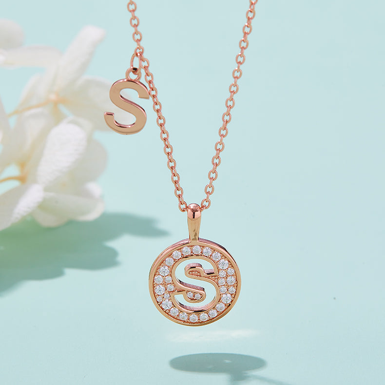 One Of The 26 Letters, S, Set With Top-quality Moissanite, Luxurious And Fashionable Light Luxury Trend Jewelry, Silver Necklace Pendant S925 Silver Electroplated Rose Gold