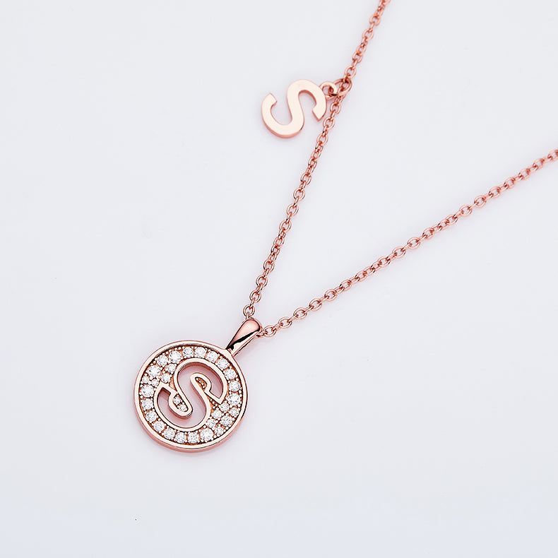 One Of The 26 Letters, S, Set With Top-quality Moissanite, Luxurious And Fashionable Light Luxury Trend Jewelry, Silver Necklace Pendant S925 Silver Electroplated Rose Gold