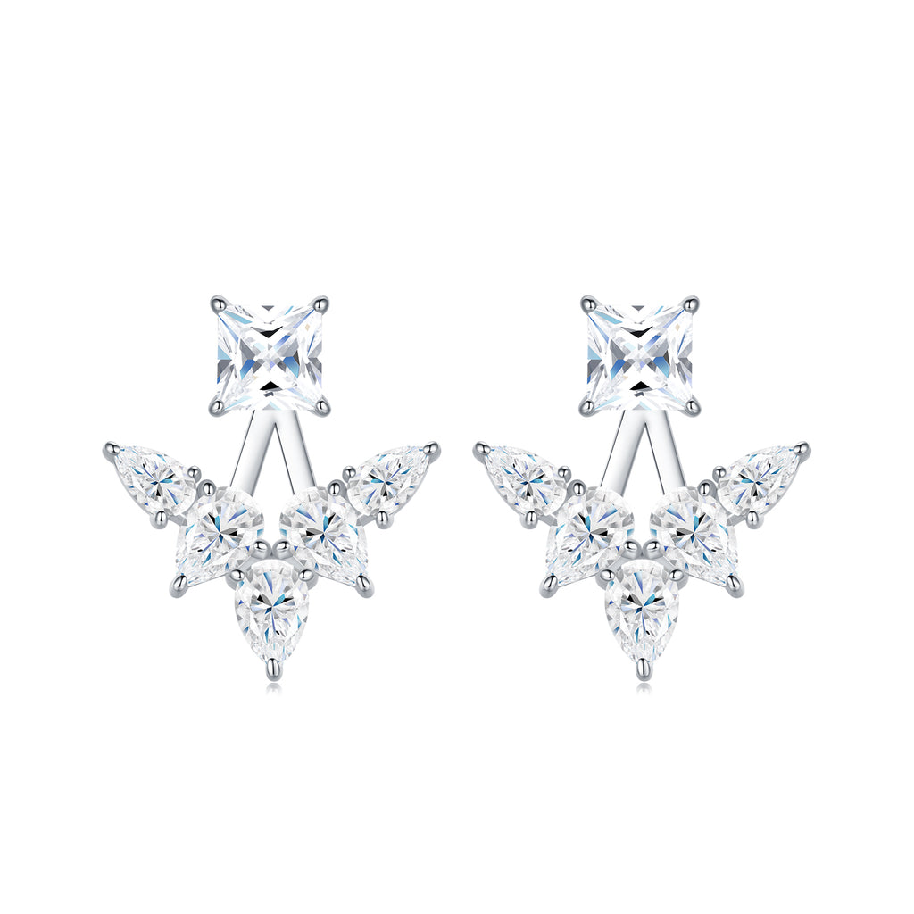 A Luxurious And Fashionable Minimalist Jewelry Earring Set Featuring Top-quality Moissanite Stones, Made Of S925 Silver Electroplated With Platinum.