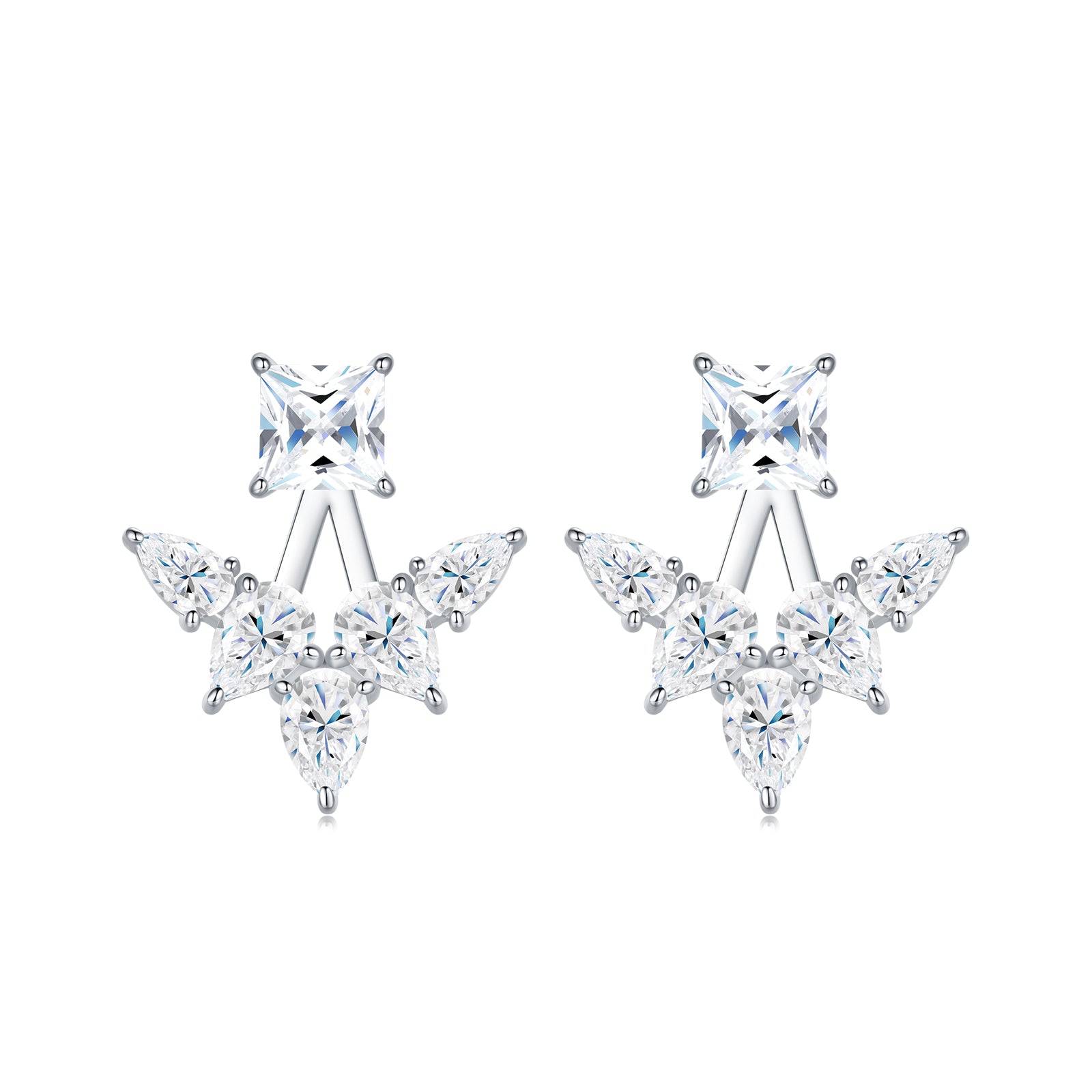 A Luxurious And Fashionable Minimalist Jewelry Earring Set Featuring Top-quality Moissanite Stones, Made Of S925 Silver Electroplated With Platinum.